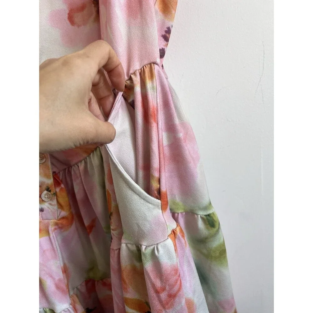torrid Pink Floral Tiered Button-Front Jumpsuit - Picture 4 of 11